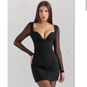 HOUS OF CB Angelie black stretch, plunge mini dress size S regular cup A-C